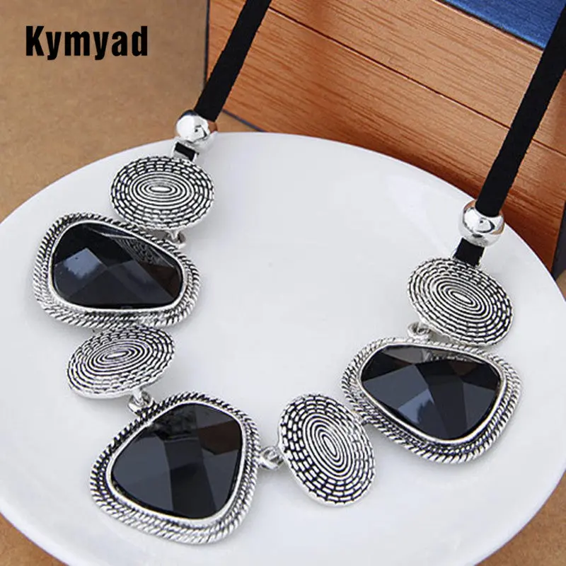 Kymyad Vintage Choker Statement Necklace Women Bijoux Rope Chain Resin Geometric Necklaces & Pendants Big Chunky Necklaces 1