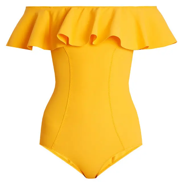 2017 New Sexy Off The Shoulder Solid Swimwear Women One Piece Swimsuit Female Bathing Suit Ruffle Monokini Swim Wear Xl 20