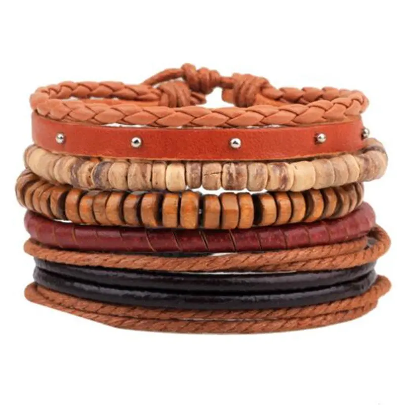 Zoshi Vintage Tribal Bohemian Wood Beads Bracelet Boho Bracelet Cuff Men Leather Braclet Femme Male Wrist Band Handmade Jewelry 1