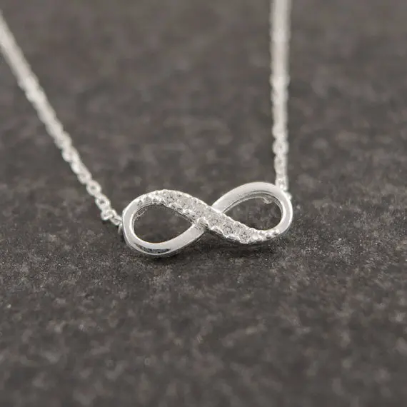 Lucky Number Eight Geometric Silver Long Chain Necklace 1