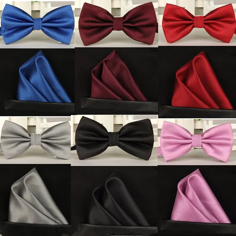 Shennaiwei Silk Solid Business Bowtie Men Vintage Purple Black Yellow Silver Wedding Bow Tie Pocket Square Handkerchief Set Lote 1