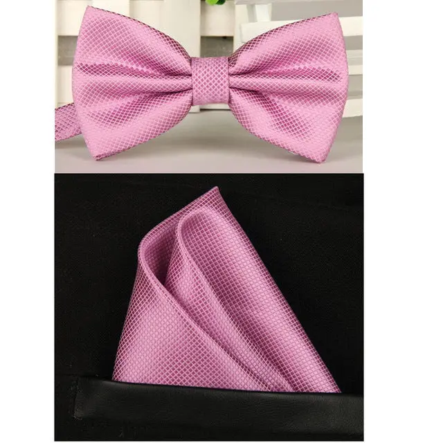 Shennaiwei Silk Solid Business Bowtie Men Vintage Purple Black Yellow Silver Wedding Bow Tie Pocket Square Handkerchief Set Lote 16