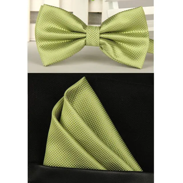 Shennaiwei Silk Solid Business Bowtie Men Vintage Purple Black Yellow Silver Wedding Bow Tie Pocket Square Handkerchief Set Lote 6