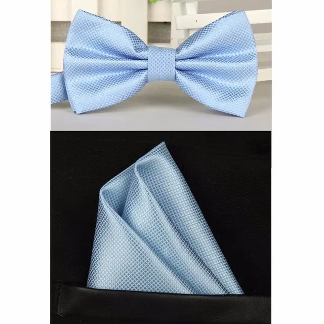 Shennaiwei Silk Solid Business Bowtie Men Vintage Purple Black Yellow Silver Wedding Bow Tie Pocket Square Handkerchief Set Lote 13