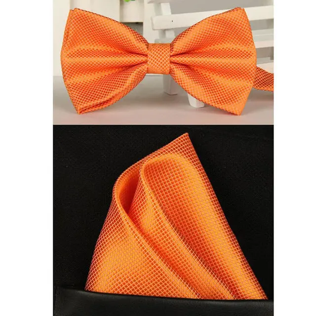 Shennaiwei Silk Solid Business Bowtie Men Vintage Purple Black Yellow Silver Wedding Bow Tie Pocket Square Handkerchief Set Lote 19