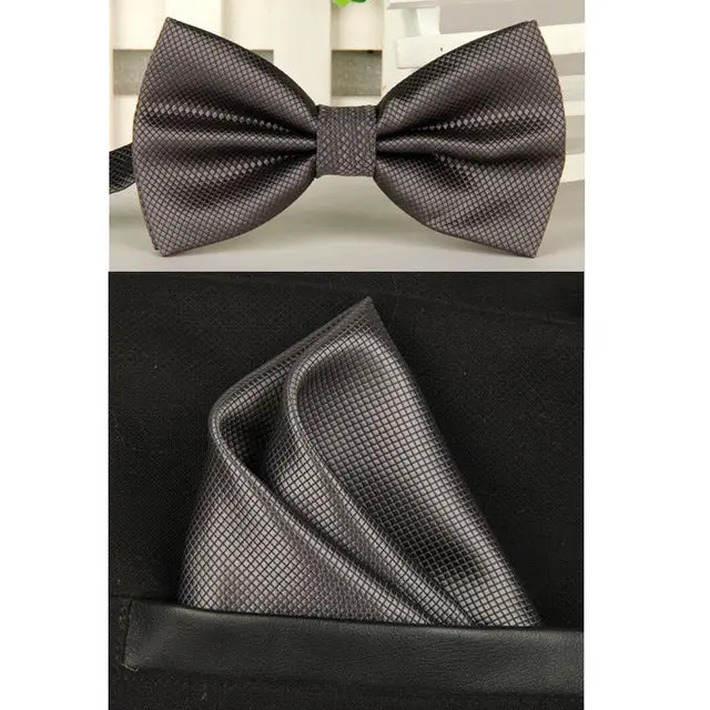 Shennaiwei Silk Solid Business Bowtie Men Vintage Purple Black Yellow Silver Wedding Bow Tie Pocket Square Handkerchief Set Lote 9