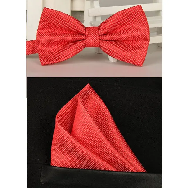 Shennaiwei Silk Solid Business Bowtie Men Vintage Purple Black Yellow Silver Wedding Bow Tie Pocket Square Handkerchief Set Lote 11