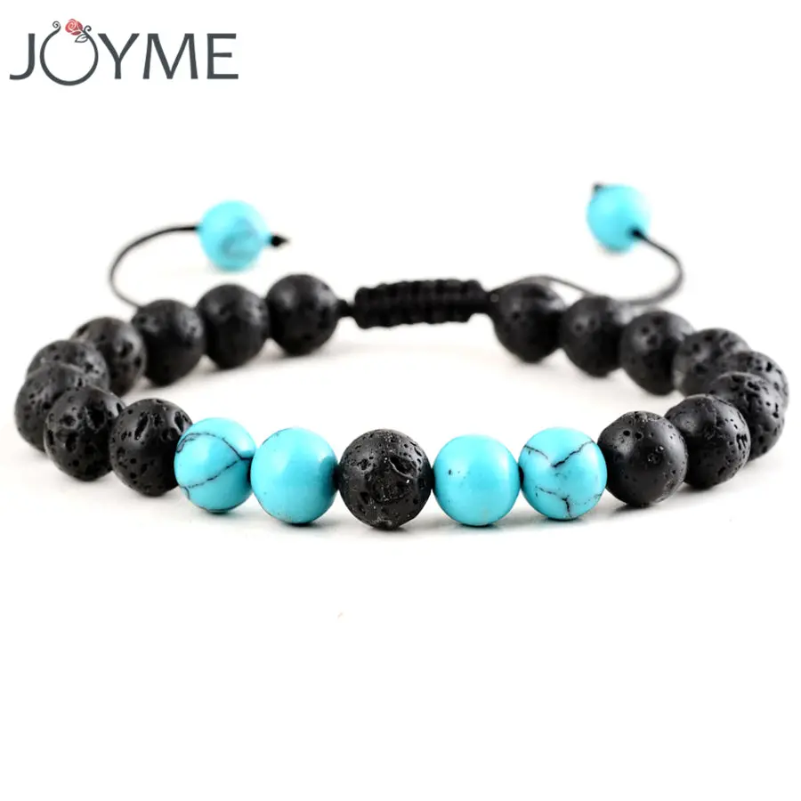 Armband Vintage Boho Natural Stone Beads Bracelets Men Women Black Lava Healing Balance Prayer Yoga Bracelet Adjustable Rope 1