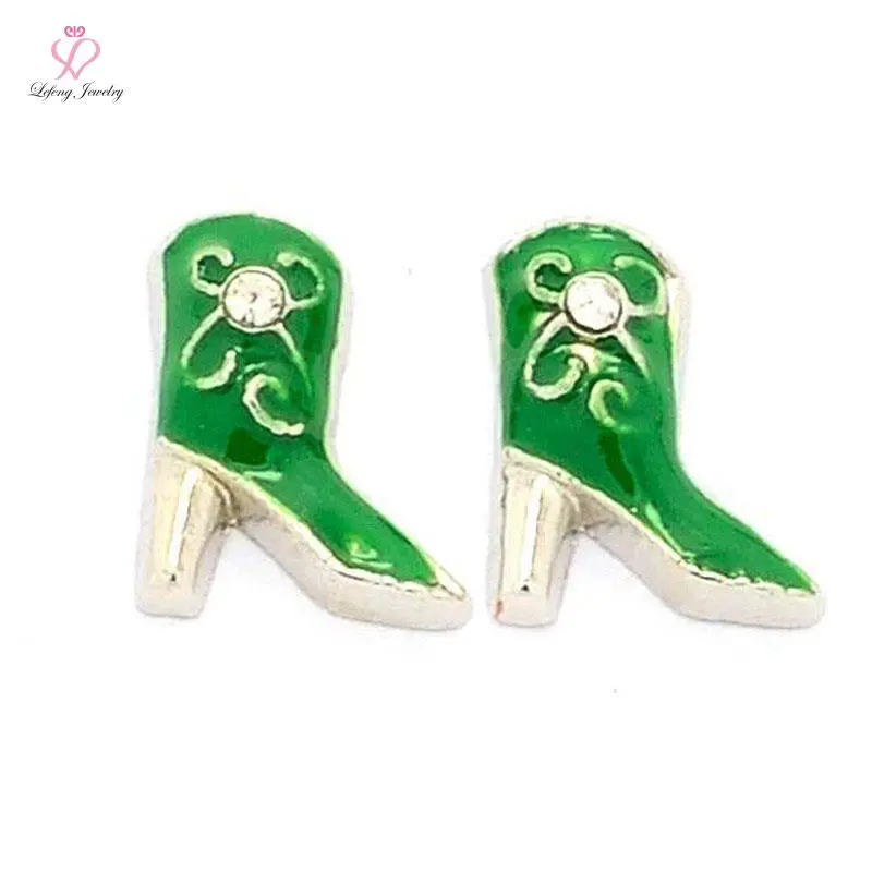 Fashion Cute Enamel Green Cowgirl Boot Floating Charms For Magnetic Memory Glass Floating Locket Fc452 1