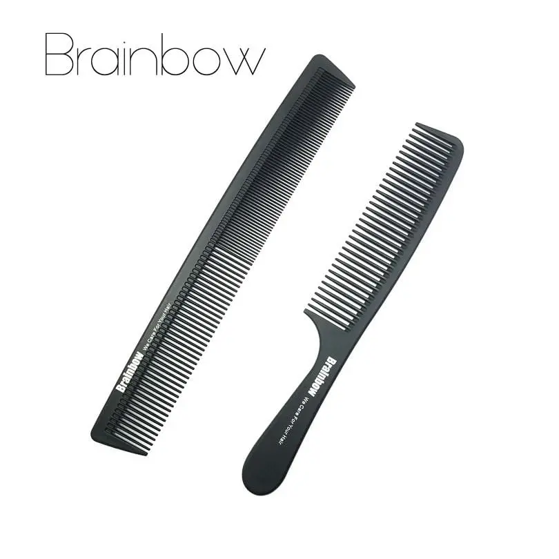 Brainbow 2Pc Hair Combs Anti-Static Carbon Hair Brushes Pro Salon Hair Styling Tools Hairdressing Hair Care Barbers Handle Brush 1
