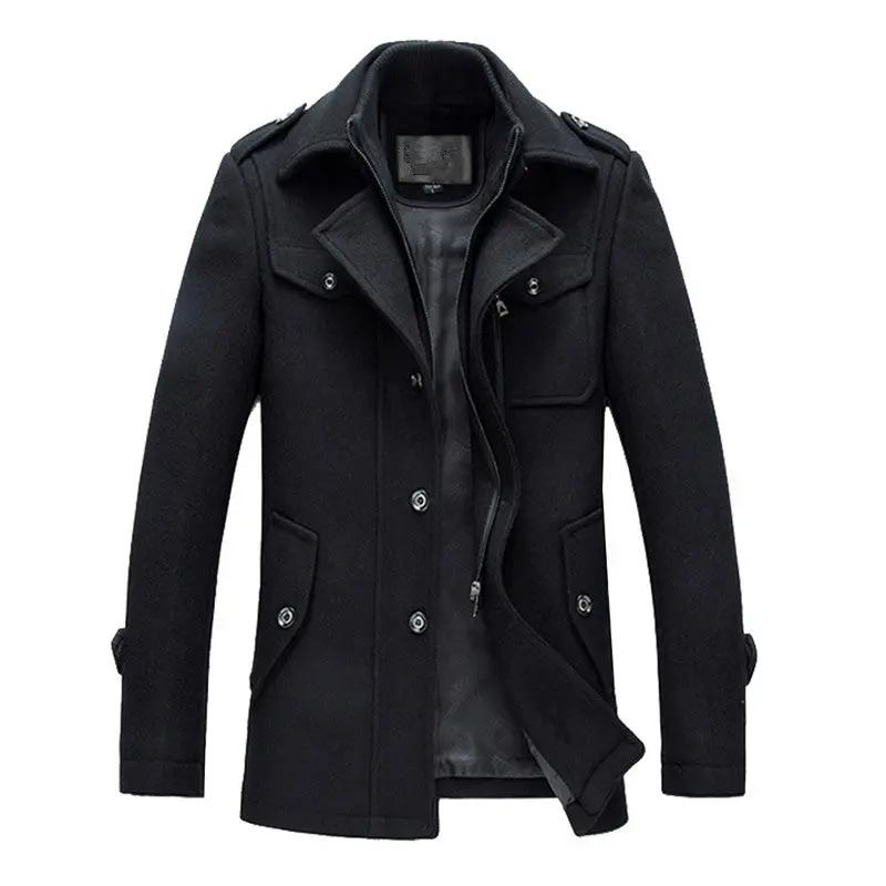 New Arrival 2016 Mens Autumn And Winter High Quality Basical Wool Blends Jackets And Coats Single Button  Pea Coat 1
