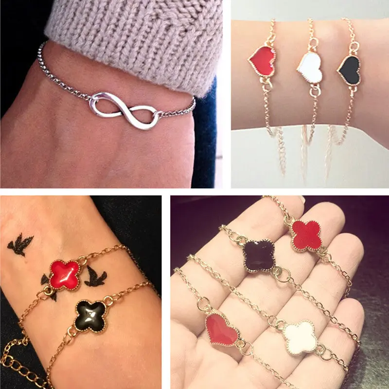 Minimalist Fashion Men Bijoux Love Clover Heart Lucky 8 Chain Bracelet For Women Jewelry Girl Bangle Gift Crystal Charm Pulseras 1