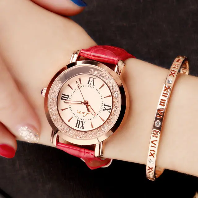 Hot Luxury Brand Diamond Fashion Rhinestone Watch Leather Casual Dress Women's Quartz-Watch Crystal Ladies Wristwatch Drop Ship 6