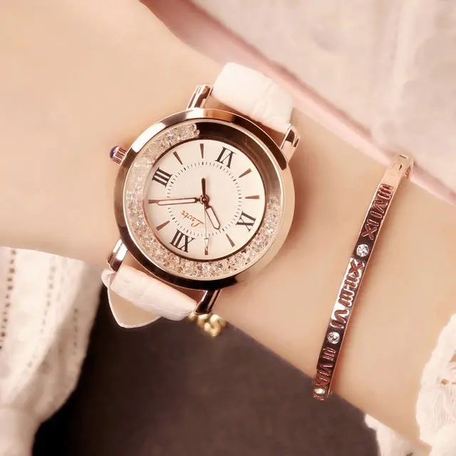 Hot Luxury Brand Diamond Fashion Rhinestone Watch Leather Casual Dress Women's Quartz-Watch Crystal Ladies Wristwatch Drop Ship 6