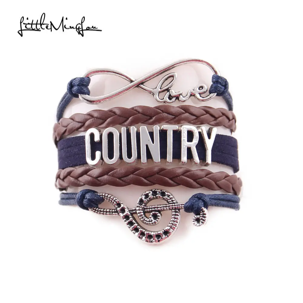 Little Minglou Infinity Love Country Bracelet Music Note Cowboy Hat Charm Leather Wrap Men Bracelets & Bangles For Women Jewelry 1