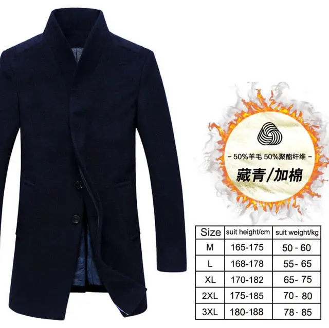 Winter Wool Coat Men Long Sections Thick Woolen Coats Mens Casual Fashion Jacket Casaco Masculino Palto Peacoat Overcoat 5