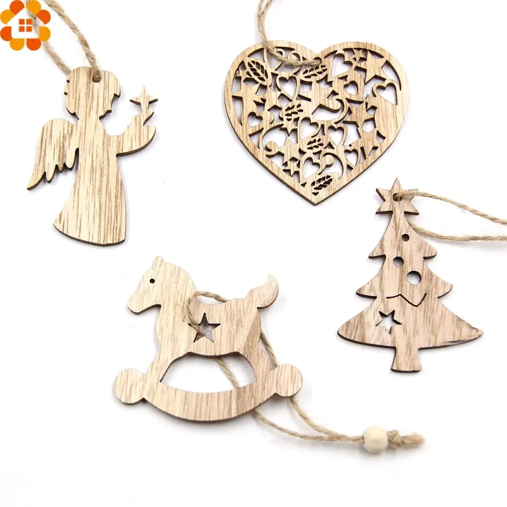 10Pcs Diy Christmas Snowflakes&Deer&Tree Wooden Pendants Ornaments  Christmas Party Decorations Xmas Tree Ornaments Kids Gifts 1