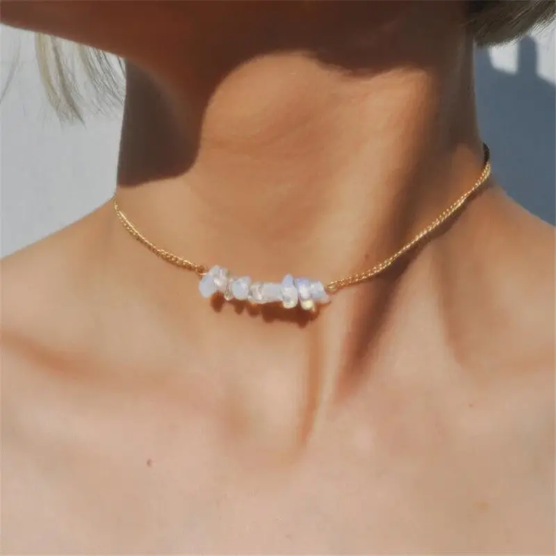 Chic Multicolor Opal Stone Choker Necklaces Fashion Gold Color Chain Crystal Necklace For Women Jewelry Short Chockers Collar 1