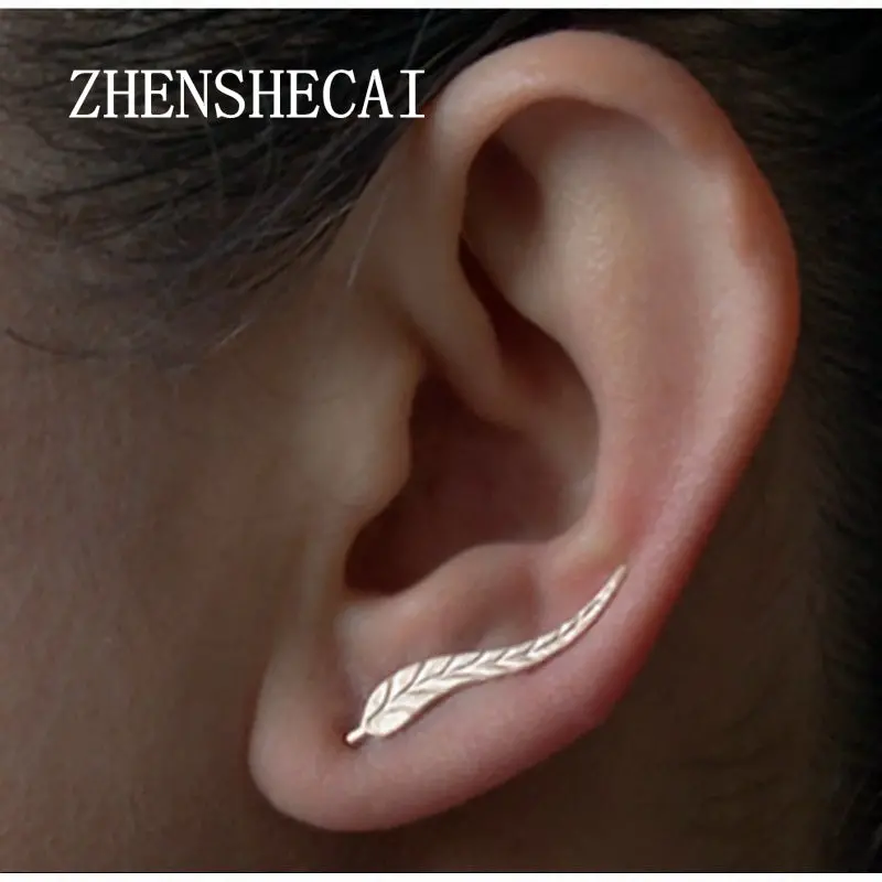 2 Pairs 2017 Vintage Jewelry Exquisite Gold Color Leaf Earrings Modern Beautiful Feather Stud Earrings For Women E02 1