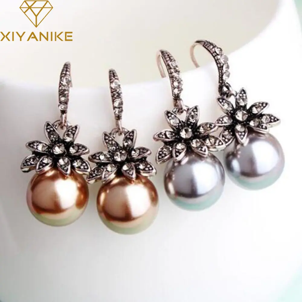 New Fashion Luxury Vintage Sun Flower Pearl Drop Earrings For Women Fine Jewelry Accessory Brincos High Quality Xy-E144 1