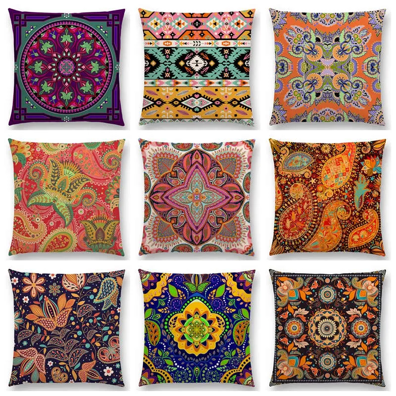 Hot Sale Boho Paisley Oriental Floral Pattern Navajo Geometric Prints Fantasy Petal Flowers Cushion Home Decor Sofa Throw Pillow 1