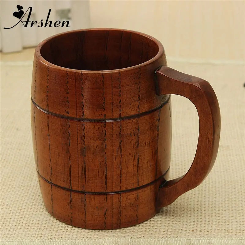 Arshen Big Promotion! Eco-Friendly 350Ml Classical Wooden Beer Tea Coffee Mug Water Bottle Heatproof Home Office Party Drinkware 1