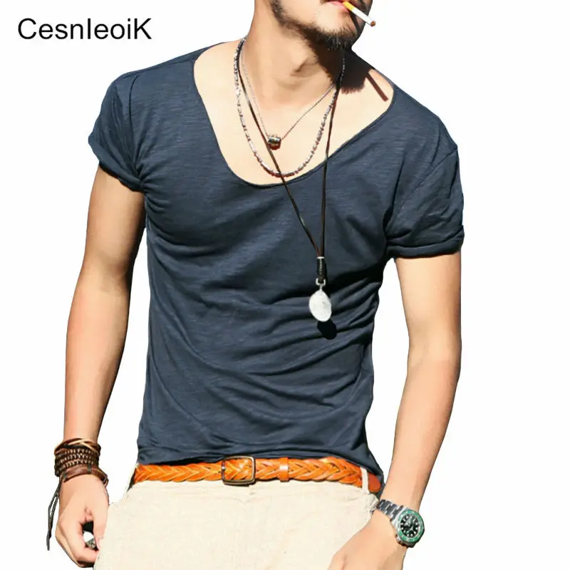 Men's Exclusive Pretty Tops V Neck T Shirts Stunning Cut Off Border New Summer Style #Q001 1