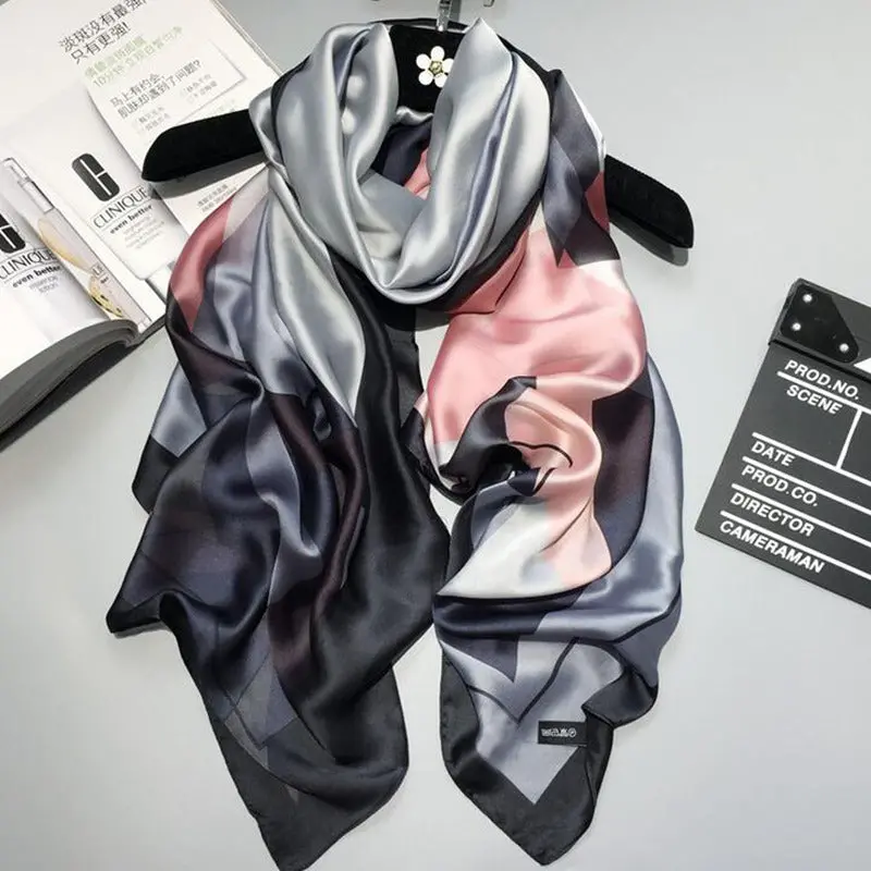 2017 Luxury Brand Women Silk Scarf Beach Shawl And Echarpe Luxurious Wrap Designer Scarves Plus Size Female Beach Stole Bandana 1