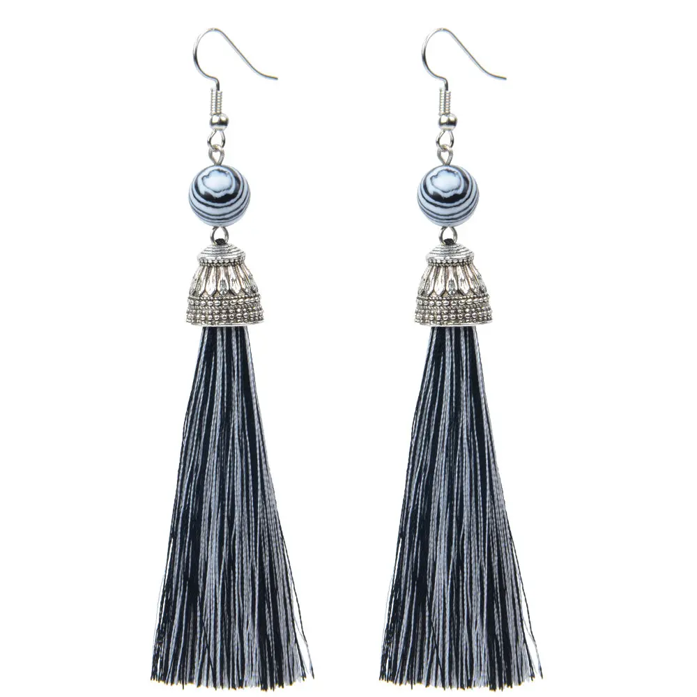Vintage Natural Stone Earrings Lava Tiger Eye Howlite Long Tassel Earrings Drop Boho Earrings Bohemian Women Jewelry 1