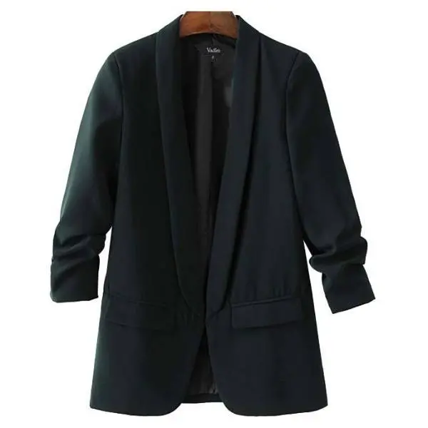Vadim Women Elegant White Black Green Blazer Crimping Three Quarter Sleeve Outerwear Notched Pocket Office Casual Tops Ct1504 1