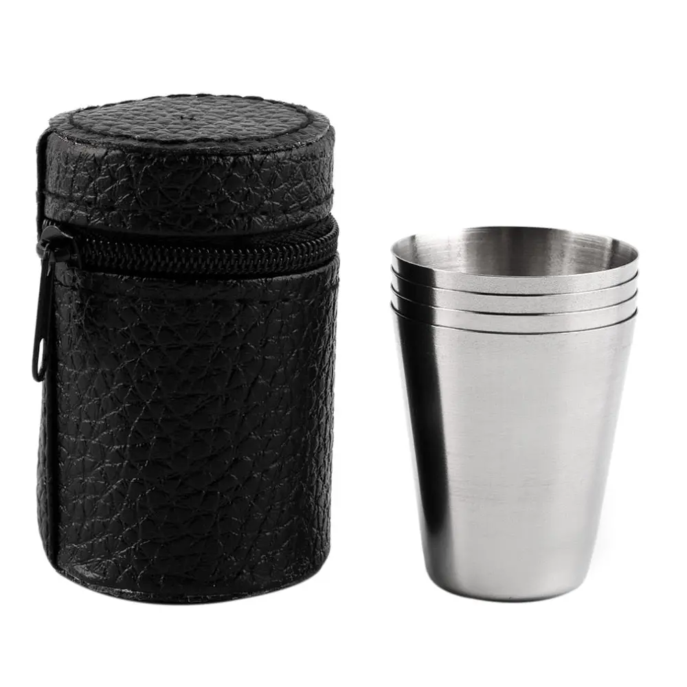 4 Pc 30Ml 70Ml 180Ml Stainless Steel Camping Cup Mug Outdoor Camping Hiking Folding Portable Tea Coffee Beer Cup With Black Bag 1