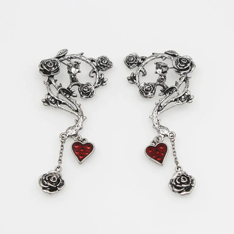 Vintage Women Halloween Gothic Punk Red Heart Earrings Jewelry 1