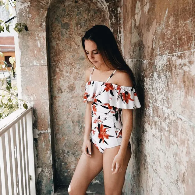 2017 New Sexy Off The Shoulder Solid Swimwear Women One Piece Swimsuit Female Bathing Suit Ruffle Monokini Swim Wear Xl 3