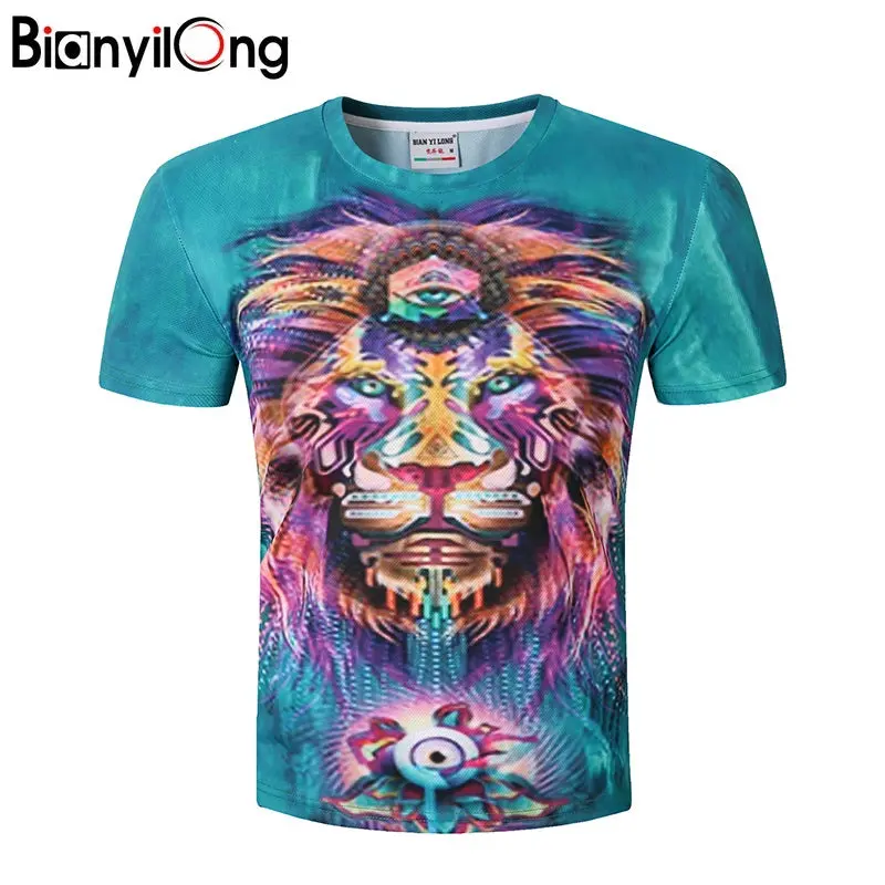 Bianyilong New Fashion Men/Women 3D T-Shirt Funny Print Colorful Hair Lion King Skull Summer Cool T Shirt Street Wear Tops Tees 1