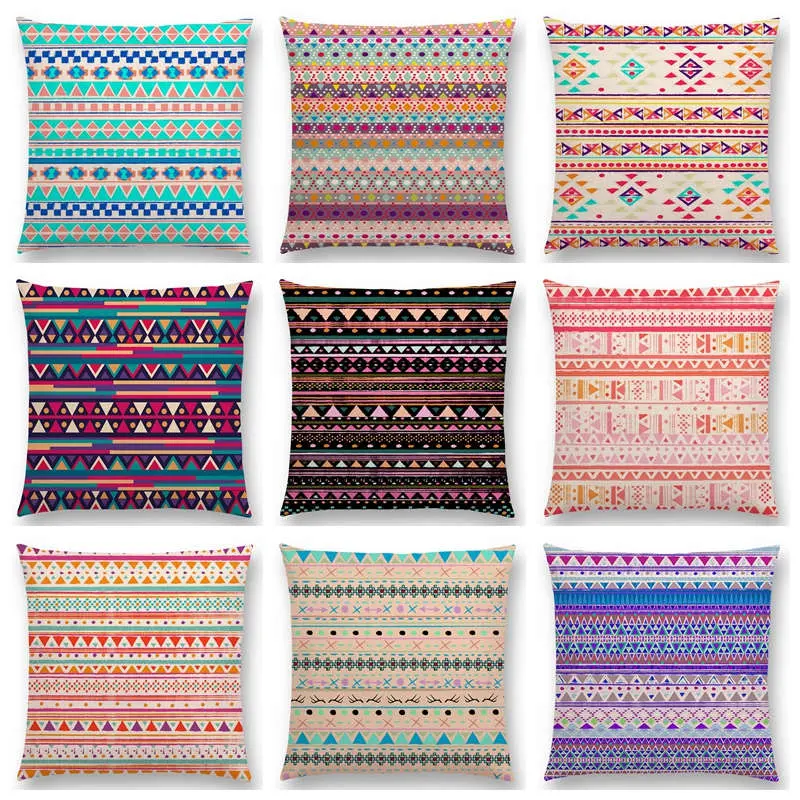 Hippie Boho Acqua Navajo Aiyana Decorative Pattern Ethnic Tribal Prints Tipi Geometric Stripe Cushion Cover Sofa Pillow Case 1