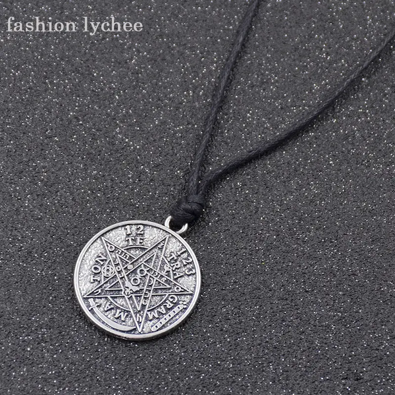 Fashion Lychee Supernatural Tetragrammaton Pentagram Pentacle Men Pendant Necklace Rope Chain Gothic Punk Wicca Jewelry 1