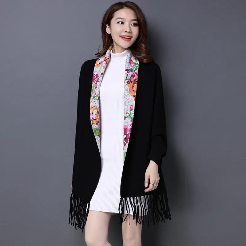 2017 Brand Print Flower Cashmere Pashmina Women Hot Sale Fashion Tassel Scarf Female Shawl Long Sleeve High Quality Ponchos Cape 1