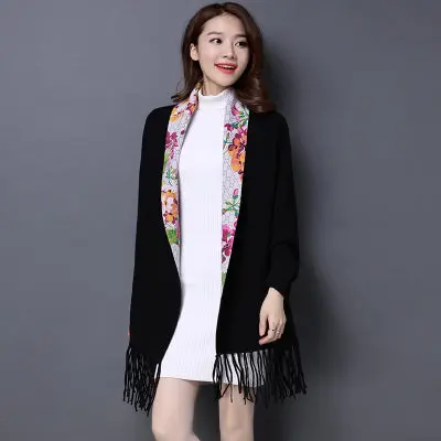 2017 Brand Print Flower Cashmere Pashmina Women Hot Sale Fashion Tassel Scarf Female Shawl Long Sleeve High Quality Ponchos Cape 6