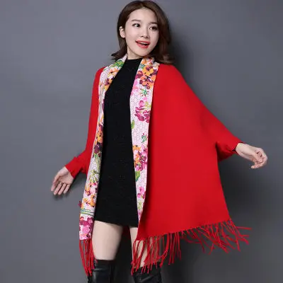 2017 Brand Print Flower Cashmere Pashmina Women Hot Sale Fashion Tassel Scarf Female Shawl Long Sleeve High Quality Ponchos Cape 2