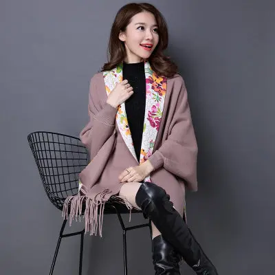 2017 Brand Print Flower Cashmere Pashmina Women Hot Sale Fashion Tassel Scarf Female Shawl Long Sleeve High Quality Ponchos Cape 6