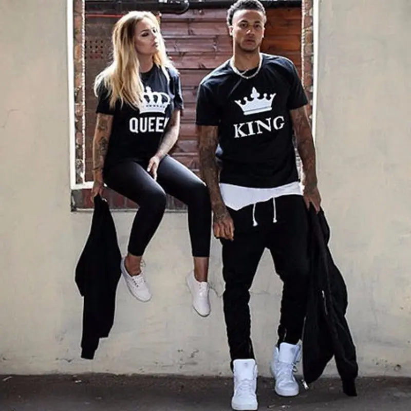 Summer Lovers Tshirt King Queen Imperial Crown Couple T-Shirt Women Men Funny Letter Print T Shirts His And Hers Gifts For Loved 1