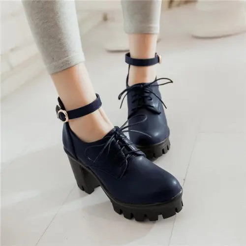 Pxelena Shoes Women Gothic Punk Plus Size Mary Janes Womens Round Toe Lace Up Block Chunky High Heels Platform Pumps Roma Shoes 1