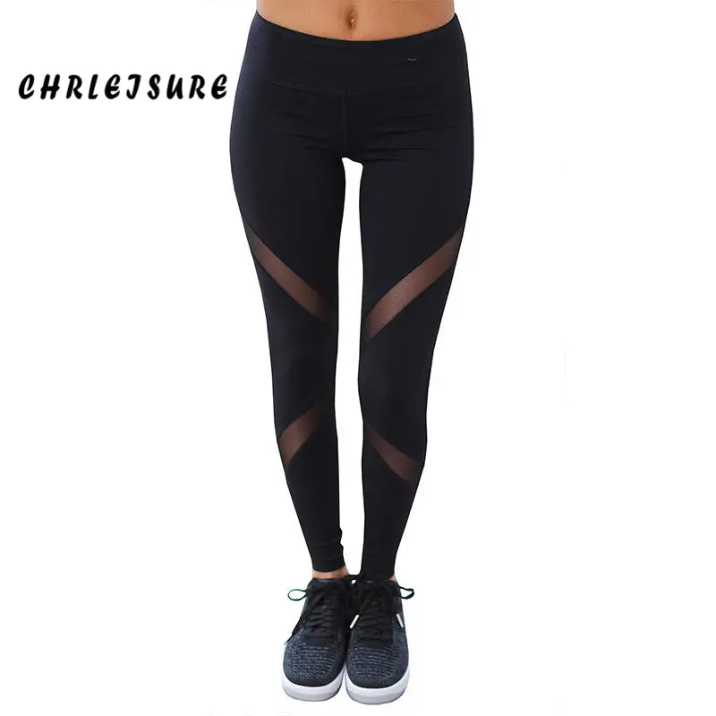 Chrleisure Sexy Women Leggings Gothic Insert Mesh Design Trousers Pants Big Size Black Capris Sportswear New Fitness Leggings 1