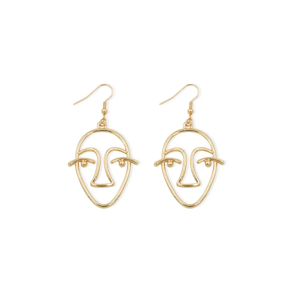 Artsy Museum Artworks Organically Shaped Metal Alloy Drop Earrings Gold Color Hollow Face Brinco Jewelry For Fashion Women E0176 1
