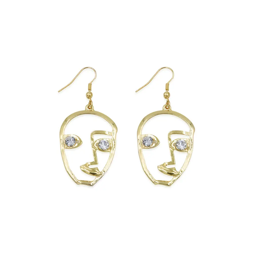 Artsy Museum Artworks Organically Shaped Metal Alloy With Crystal Drop Earrings Hollowface Creative Pendant Brinco Jewelry E0179 1