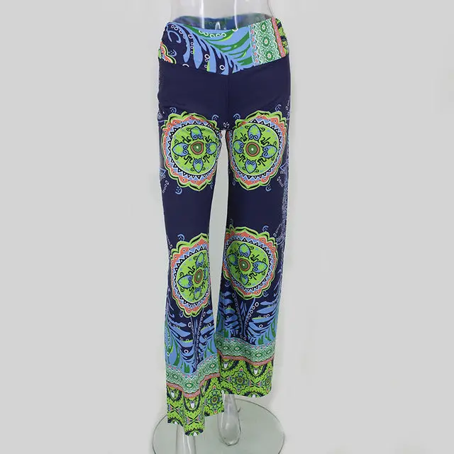 2015 Summer Women Pants Casual High Waist Flare Wide Leg Long Pants Palazzo Trousers Floral Classic Exuma Pant Preppy 2