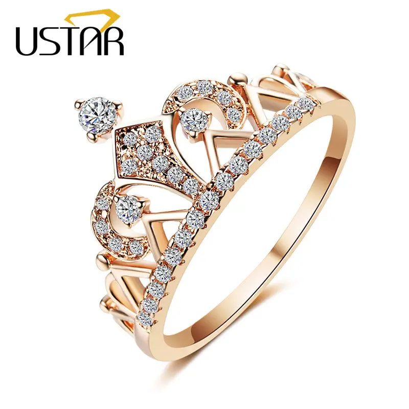Ustar Princess Crown Rings For Women Aaa Cubic Zirconia Micro Pave Setting Engagement Wedding Rings Female Anel Accessories 1