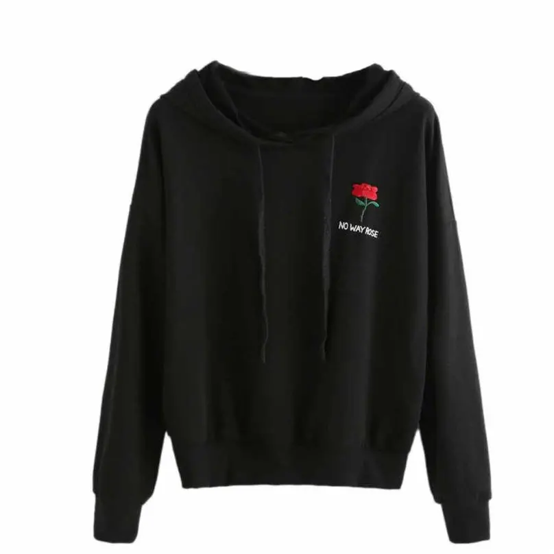 No Way Rose Chest Embroidery Hoodie Sweatshirt Black Tumblr Inspired Aesthetic Pale Pastel Grunge Aesthetics S-Xl #Nntw 1