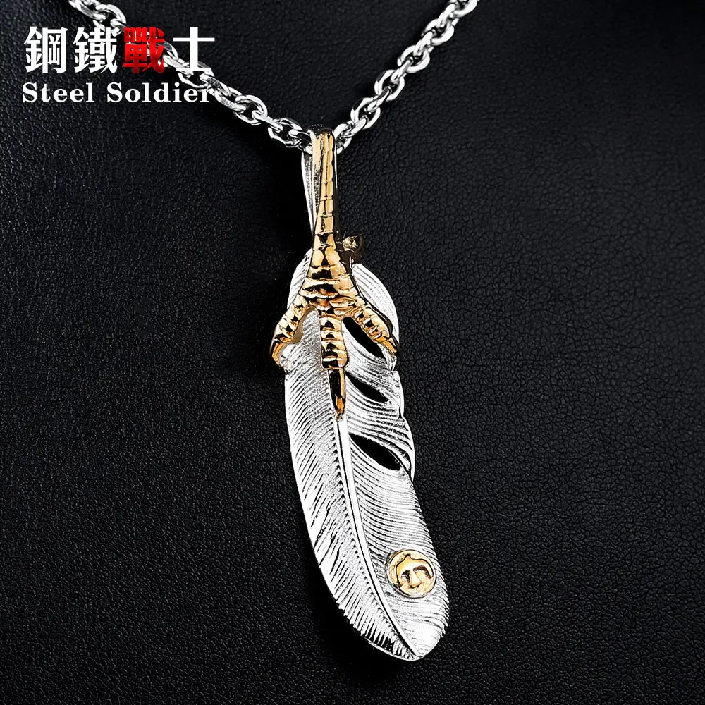 Steel Soldier Fashion Men Stainless Steel Gold Eagle Claw Feather Pendant Titanium Steel Gothic Style Jewelry 1