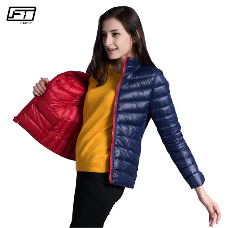 Fitaylor New Winter Women Down Jacket Ultra Light 90% White Duck Down Double Side Coats Short Design Slim Warm Parkas 1